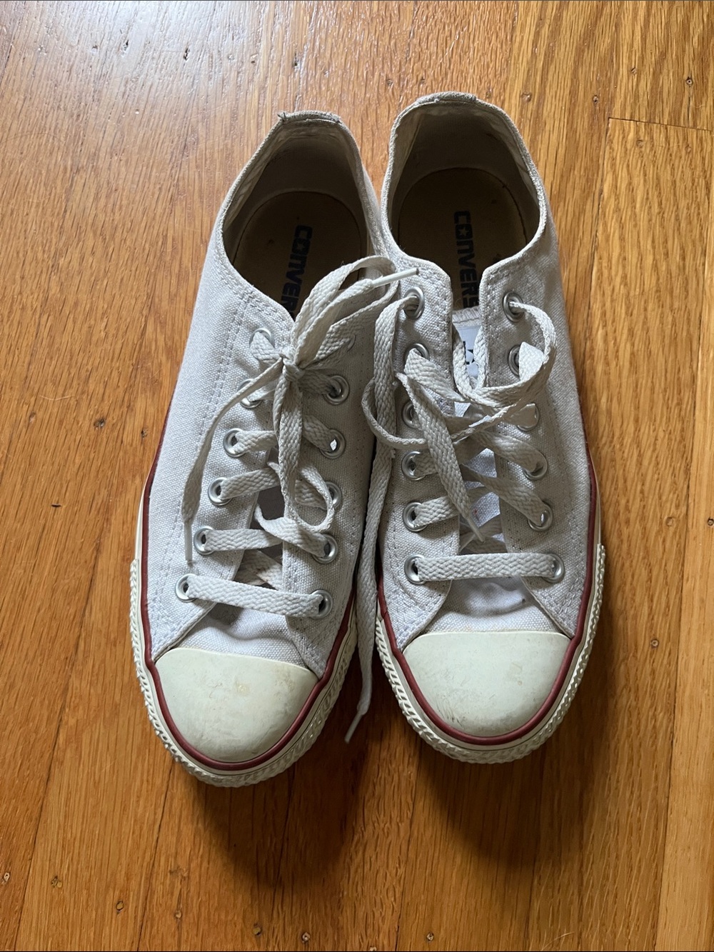 Converse White Canvas Low-Top Sneakers with Red Stripe
